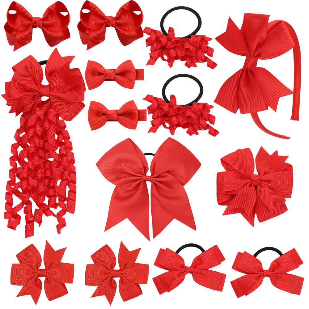 Clipband 14-piece red bow set for school hairstyles