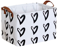 Clocor Heart Rectangular Basket front view with black hearts, stylish storage for toys or clothes.