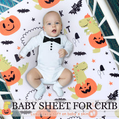 Cloele baby nursery Halloween decor featuring crib sheet