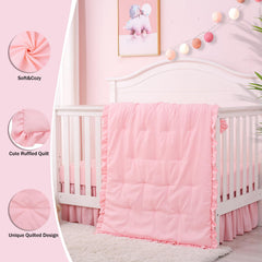 Cloele pink crib skirt adds tidy, stylish nursery look