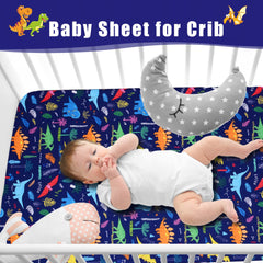 Cloele dinosaur crib sheet on standard crib demonstrates secure fit.