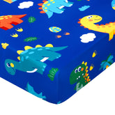 Cloele dinosaur fitted crib sheet blue with a snug fit for standard cribs.
