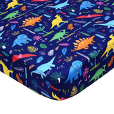 Cloele dinosaur fitted crib sheet in blue fits standard cribs for peaceful naps.