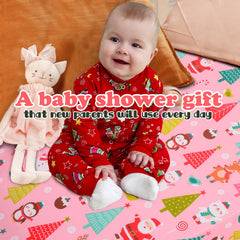 Cloele Santa crib sheet close-up highlights quality fabric and festive detail.