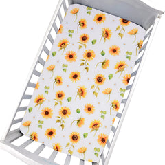 Cloele Sunflower fitted crib sheet close-up stitching for durability and softness