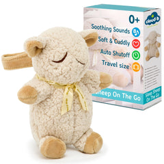 Cloud b Sleep Sheep On The Go attached to crib for portable soothing sounds.