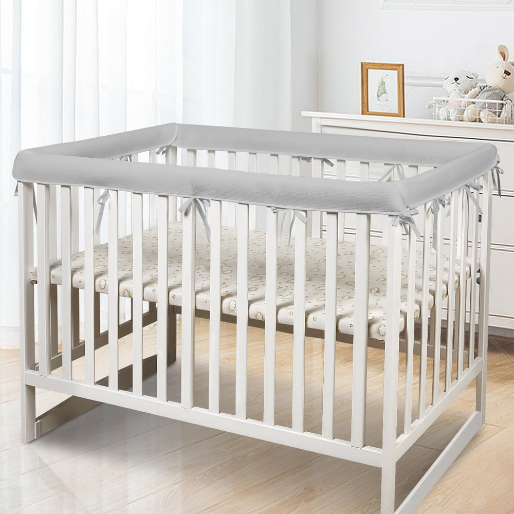 CLYCSRC crib top rail mesh set gray 4-pack demonstrates breathable fabric for safe sleep.