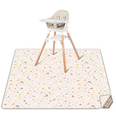 CLYMENE Splat Mat under high chair protects floors from spills and messes.