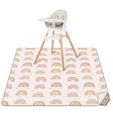 CLYMENE splat mat under high chair protects floors from spills.