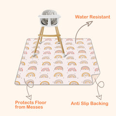 Waterproof baby splash mat keeps dining areas clean after meals.