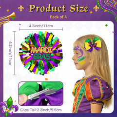 CN Mardi Gras alligator clip hair bow for secure wear