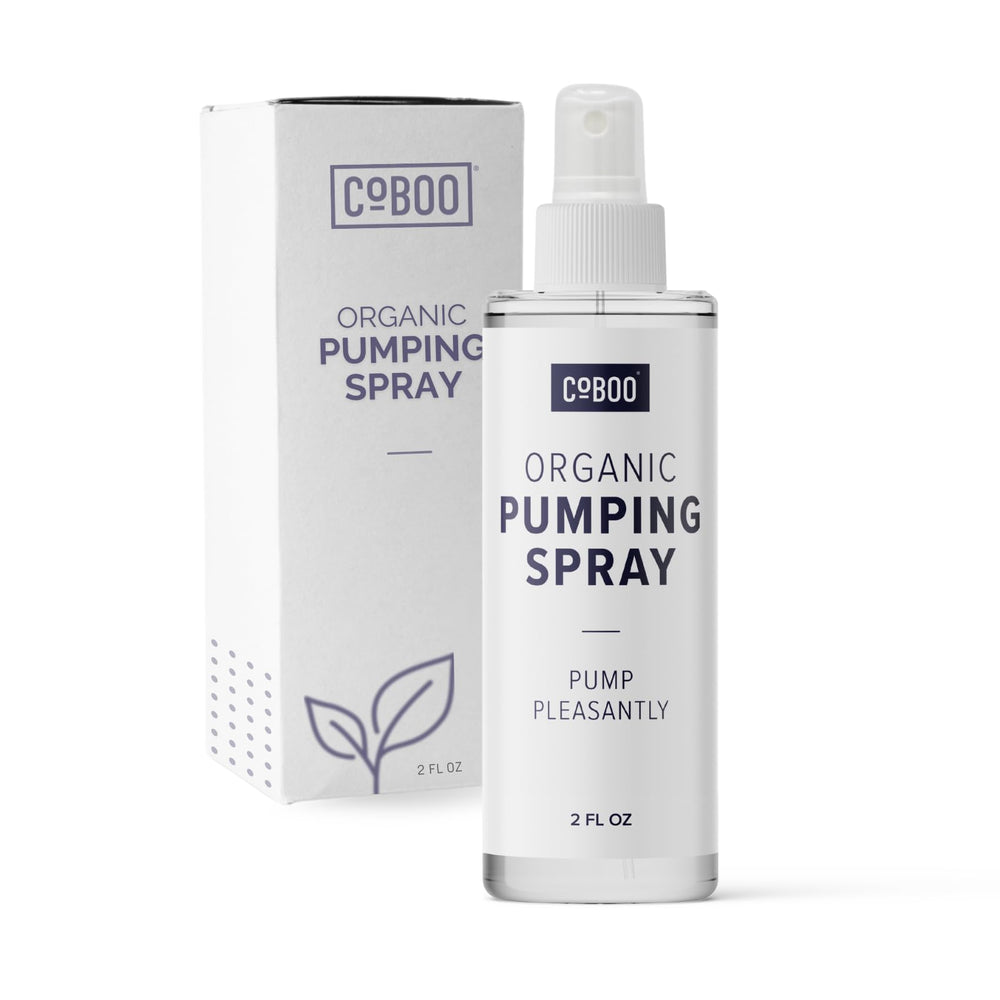 CoBoo pumping spray bottle closeup showing smooth lubrication for comfortable pumping sessions
