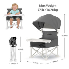 Cochildor baby chair with canopy shielding sun during outdoor time