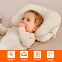 Cococu neck-support pillow shown in a car seat for stable baby posture.