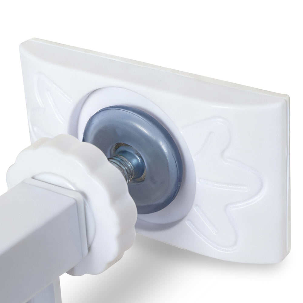 COIHTOE baby gate wall protector pad on the left shields walls from impact