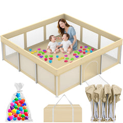 Coilace foldable playpen 71x71 beige provides spacious safety for babies indoors.