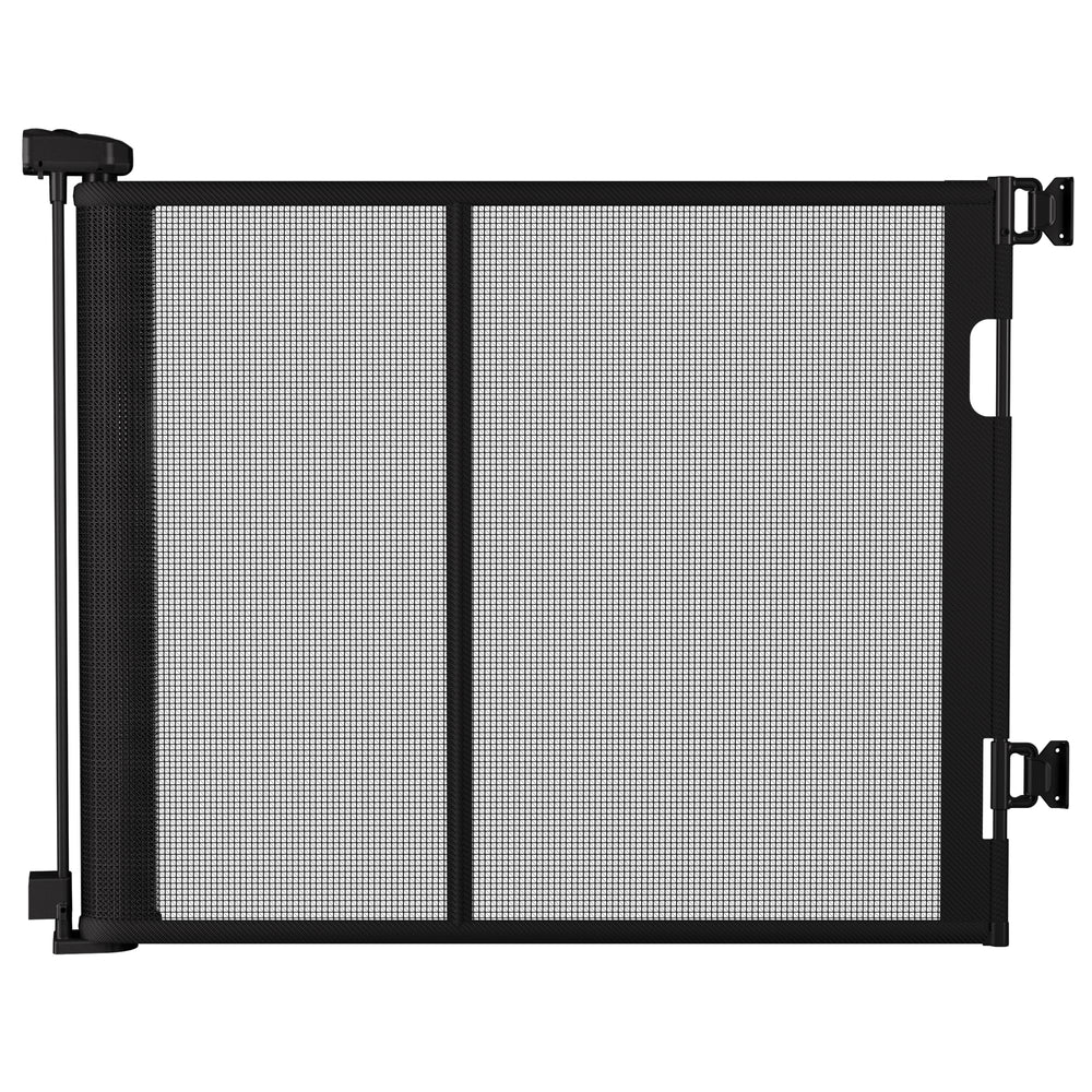 Colbabe retractable gate full-width setup demonstrates 100-inch reach for open floor plans.
