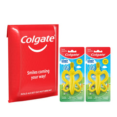 Colgate Baby Toothbrush and Teether designed for tiny hands during brushing practice.
