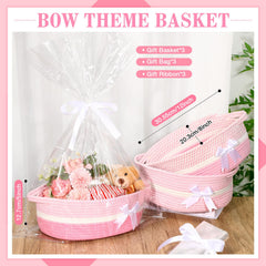Colingmill pink bow woven basket with handles for easy transport.