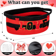 Colingmill Valentine basket with love patch, elevating present presentation.