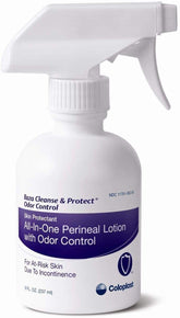 Coloplast Baza Cleanse & Protect perineal wash bottle with pump offering gentle cleansing and moisturization.