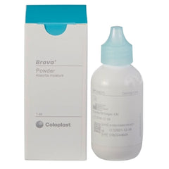 Coloplast Brava ostomy barrier powder bottle for moisture control to aid adhesion.