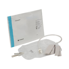 Coloplast Conveen Security+ 600 mL leg bag close-up showing discreet wear