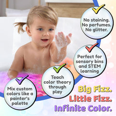 Color My Bath fragrance-free tablets demonstrate non-toxic, gentle color in the tub.