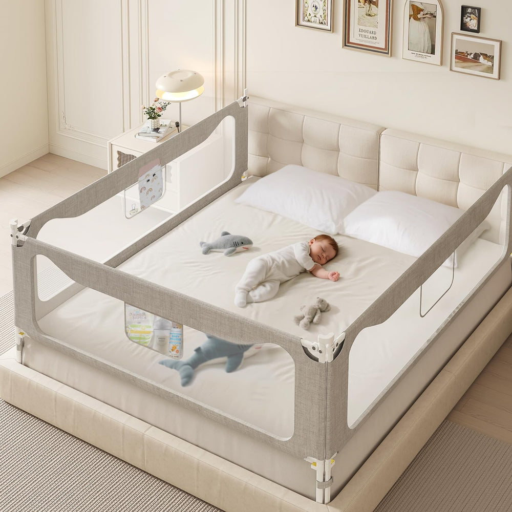 Colorfarm king-size bed rail assembly shows sturdy construction for safe sleep.