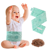 Comfheat flaxseed pack inside heated tummy wrap for gentle infant comfort.