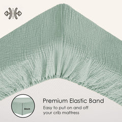 Comforista crib sheet with secure elastic keeps the mattress in place.