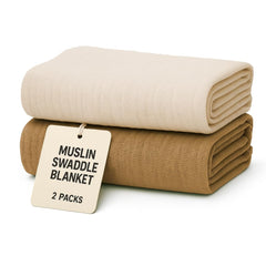 Comforista muslin swaddle blankets in light brown provide secure wrapping.