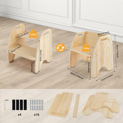 Convertible chair mode with backrest for growing toddlers on the Comfoyar stool.