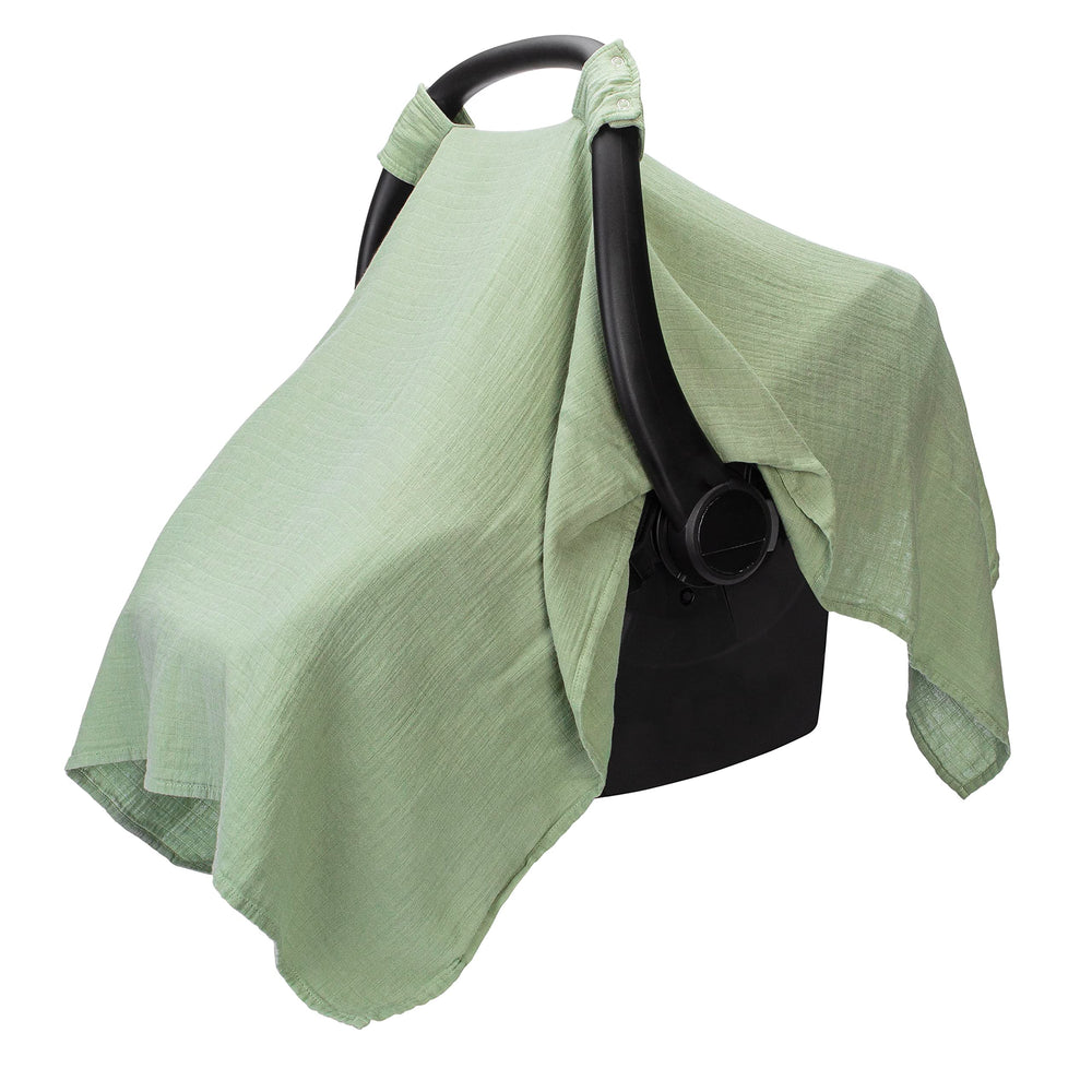 Comfy Cubs car seat cover in soft bamboo rayon and muslin for gentle touch