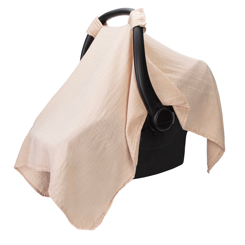 Comfy Cubs baby car seat cover showing soft bamboo rayon blend for gentle comfort on the go.