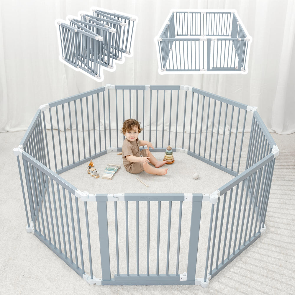 Comfy Cubs baby gate playpen fully assembled for fast, tool-free setup.