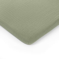 Comfy Cubs bassinet sheet flat lay in breathable muslin cotton.