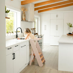 Comfy Cubs foldable toddler tower saves space in compact rooms.