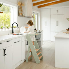 Comfy Cubs step stool level 3 in sage supports independent kitchen tasks