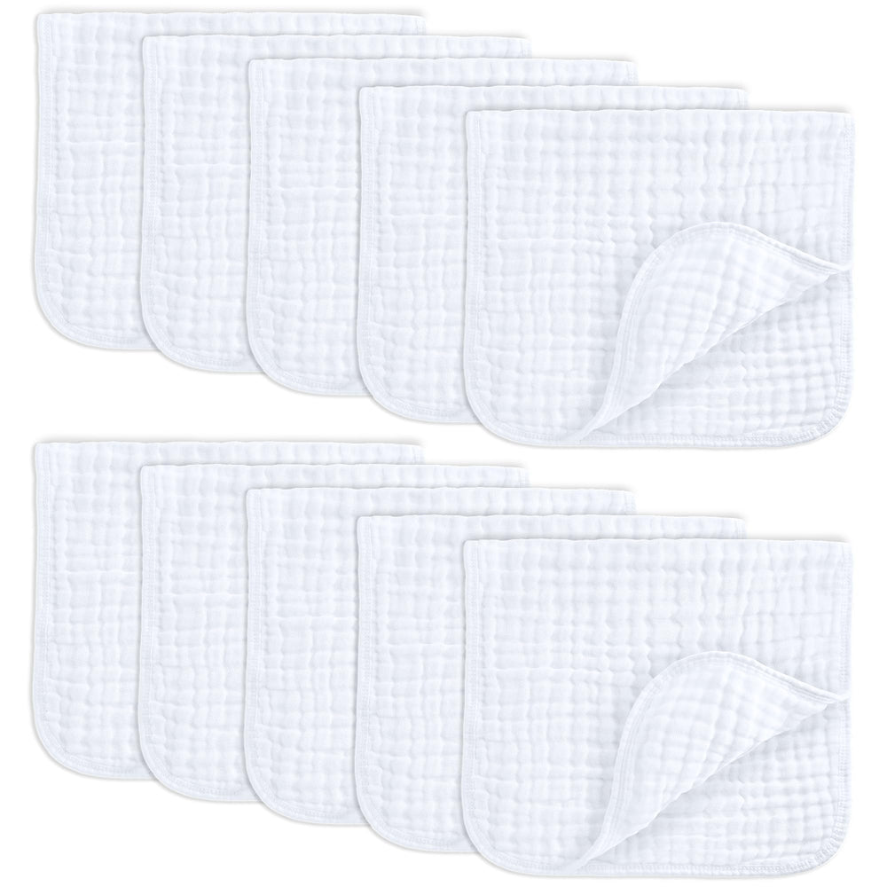 Comfy Cubs muslin burp cloths with a 6-layer absorbent design for drool protection.