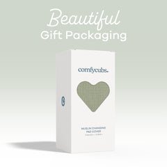 Comfy Cubs changing pad cover packaged in a gift box for baby showers.