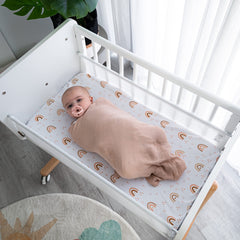 Comfy Cubs muslin swaddle blanket Cedar, versatile wrap for secure swaddling and tummy time.