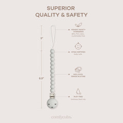 Comfy Cubs pacifier clip BPA PVC-free materials support worry-free outings.