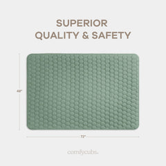 Comfy Cubs rectangle play mat, non-slip bottom detail prevents sliding during play.