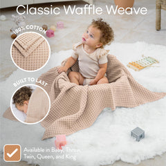 Comfy Cubs waffle blanket used on bed or crib for all-season comfort