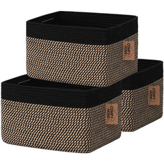 COMFY-HOMI 3-pack cotton rope basket with handles for organized shelves.