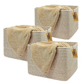 COMFY-HOMI 3-pack small rope basket, rectangular front view, ideal for tidy living room storage.