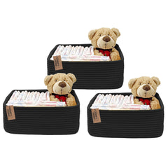 COMFY-HOMI all-black cotton rope basket on a shelf for toy organization