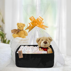 Close-up of COMFY-HOMI all-black basket showing durable cotton rope and reinforced stitching