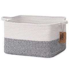 COMFY-HOMI cotton rope basket with handles on a shelf for easy toy storage.